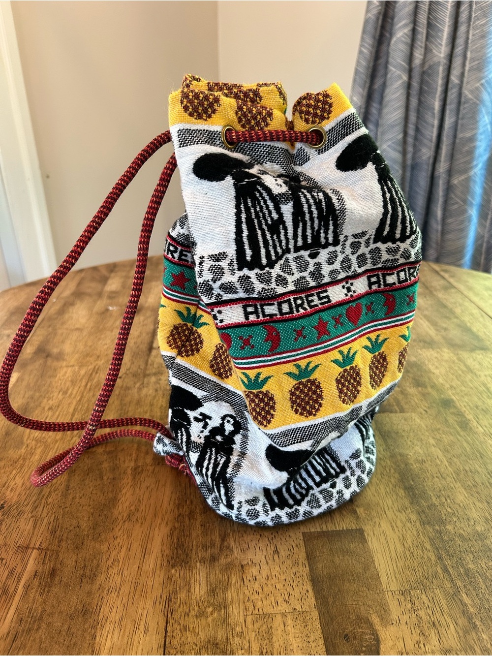 Vintage Woven Tapestry Drawstring Bag